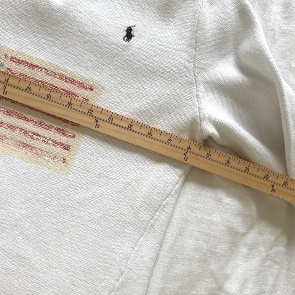 90's Polo Ralph Lauren White Cotton Quarter Zip Custom American Flag Sweater M - Picture 7 of 7